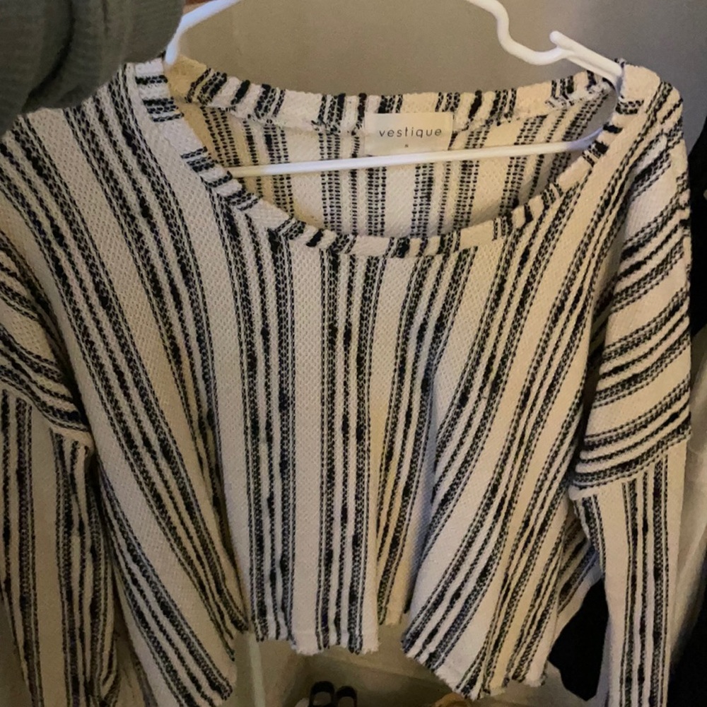 striped black and white sweater from the boutique vestique!